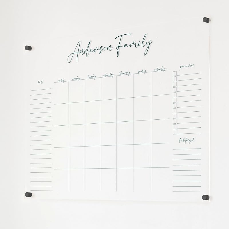 Personalized Clear Acrylic Calendar for Wall, Calendar Whiteboard for Wall, Dry Erase Wall Calendar, Wall Calendar Organizer System for Home (Cursive, Jade, 38"W x 26"H)-DeskLoop Office
