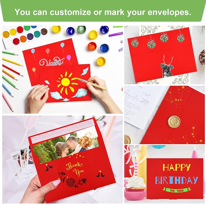 50 Pack 5x7 Envelopes - Self Seal for Weddings, Invitations, Photos, Greeting Cards & Mailing (Red)-DeskLoop Office