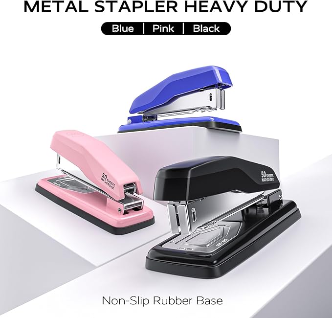 Desktop Stapler, Swing-Arm Swivel Stapler, 50 Sheet Capacity, 2000 Staples and Staple Remover, Rotatable Heavy Duty Staplers for Office, Home, Classroom, Booklet, Book Binding,Black