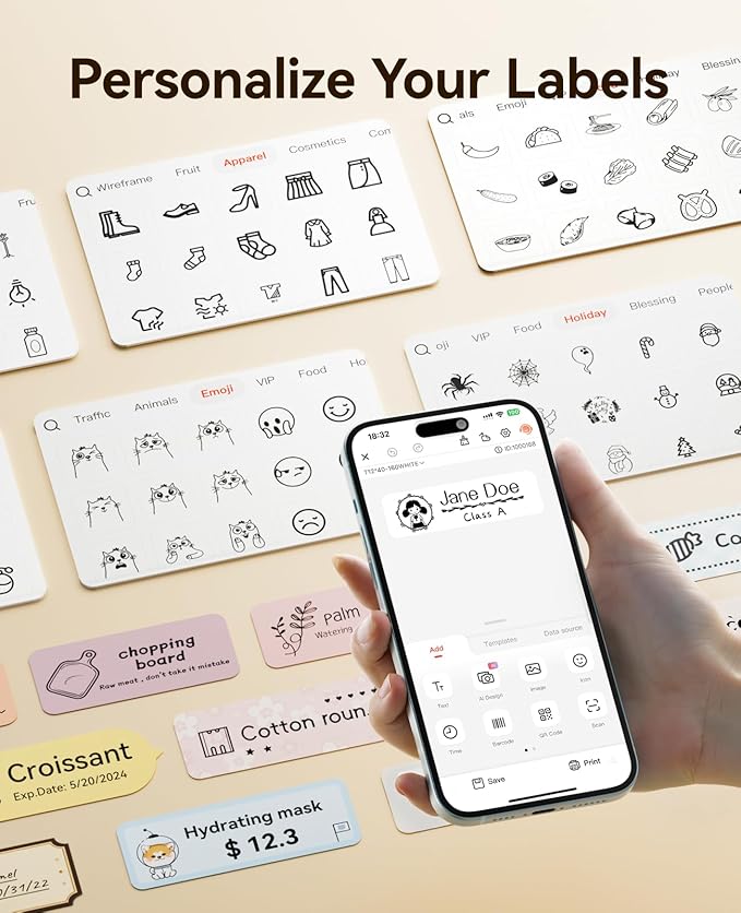 NIIMBOT Label Maker Machine Bluetooth Label Printer for School Home Office Organization, Wireless Mini Labeler D110 Upgraded Version, Label Machine with Label, White-DeskLoop Office