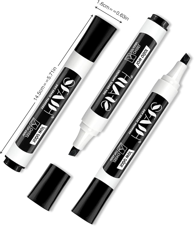 SFAIH Dry Erase Markers Chisel Tip with Magnetic Whiteboard Eraser, 48 Bulk Pack Black White Board Markers for Teachers & Students, Versatile Lines, 1s Quickly Dry, Perfect for Classroom and Office-DeskLoop Office