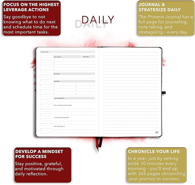 The Phoenix Journal - Best Daily Goal Planner, Organizer, & Calendar for Goal Setting, Gratitude, Happiness, & Productivity - Vision Board & Habit Tracking - 12 Weeks, Undated, Hardcover (Classic)-DeskLoop Office