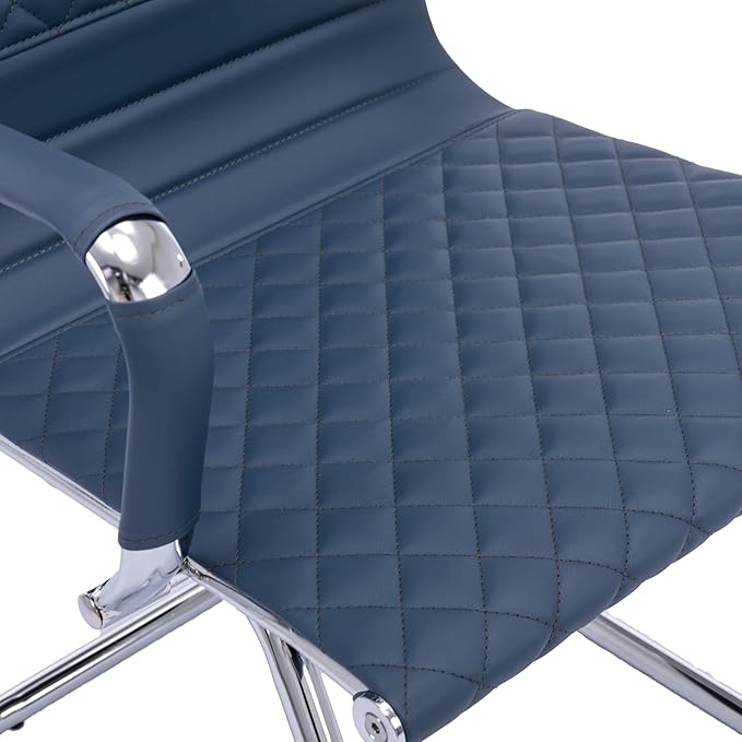 Office Guest Chairs Reception Chairs Waiting Room Chairs Set of 2 Conference Room Chair with Mid Back, Modern PU Leather Desk Chairs, Navy-DeskLoop Office