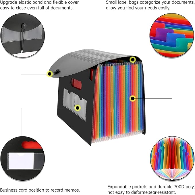 CHEPULA 2 Pack 24 Pockets Accordion File Organizer, A4 Multicolored Expanding File Folder, Large Capacity File Organizer Expandable Folder with Expandable Cover Document Organizer File Box-DeskLoop Office