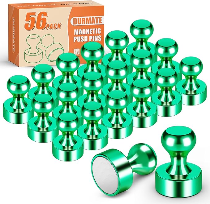 Whiteboard Magnets, Green Metal Strong Fridge Magnets, Magnetic Push Pins for Refrigerator, Magnetic Clips Heavy Duty for Office, Classroom, Fridge Accessories, Desk Accessories, 56PCS-DeskLoop Office