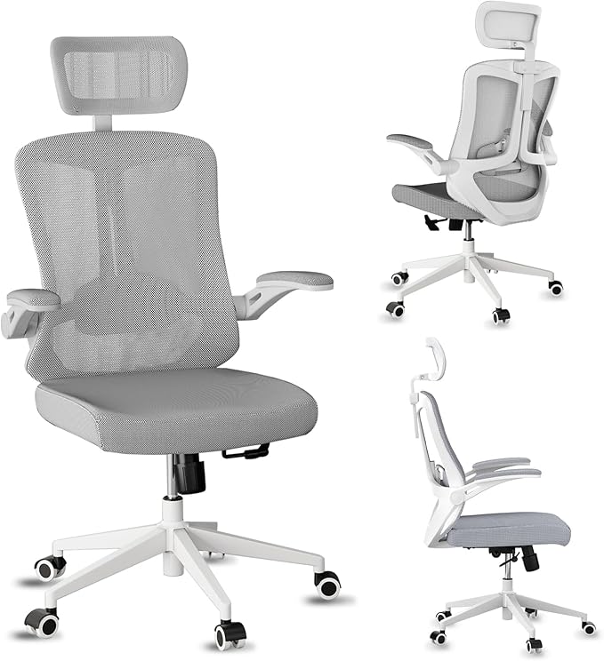 Mesh Office Executive Chair High Back Adjustable Home Desk Chair, Swivel Computer Managerial Chair with Lumbar Support (Grey)-DeskLoop Office