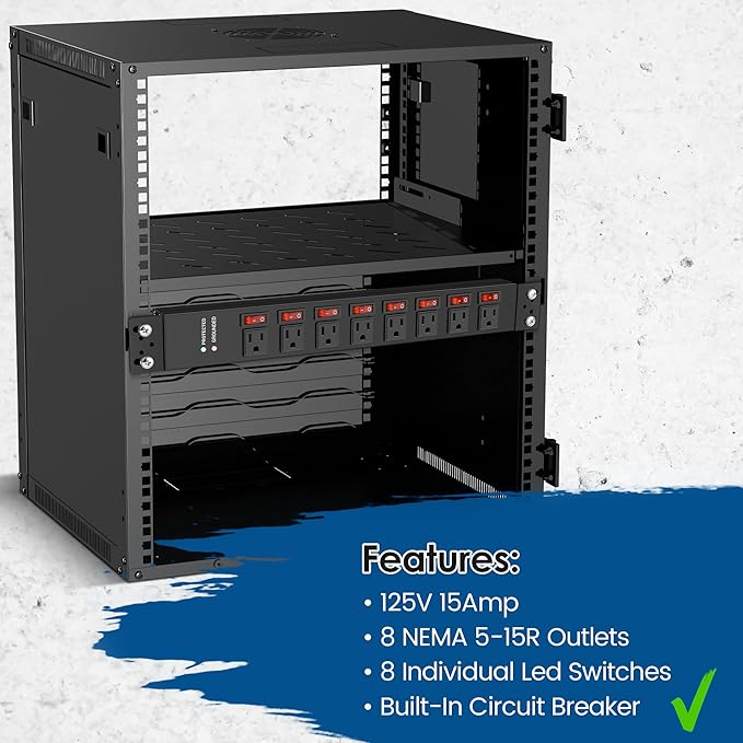 Rack Mount Power Strips,8 Outlet Strips Surge Protector with Individual Switches, PDU Power Strip for Server Racks, 14AWG Heavy-Duty Braided Extension Cord,2700J,15A 125V 1875W (10 FT Cable)-DeskLoop Office