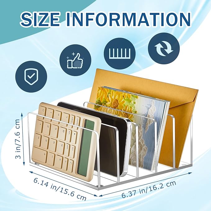 Geyoga 2 Pcs Acrylic File Holder Clear Mail Folder Organizer 5 Sections Multifunction Desktop Storage Letter Sorter Envelope Vertical Dividers for Office, Home, Desk Organization-DeskLoop Office