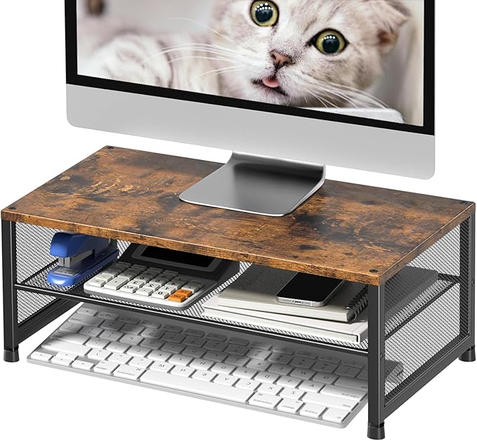 Computer Monitor Stand Riser, Desk Organizers and Accessories, Printer & Laptop Stand, Office Desk Accessories & Desktop Workspace Organizers for Office Supplies (Brown)-DeskLoop Office