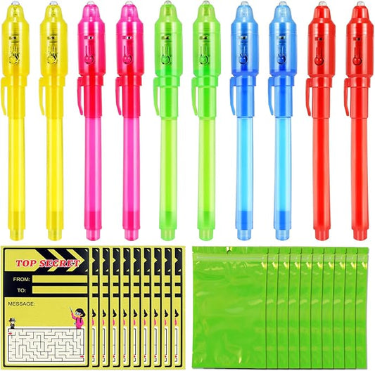 10 Pcs Invisible Ink Pens with UV Led dark light, Word Search & Maze Activities Cards and Bags Included, End of School Year Gift, Fun for Kids' Birthday, Halloween, Christmas, Goodie bag stuffers-DeskLoop Office