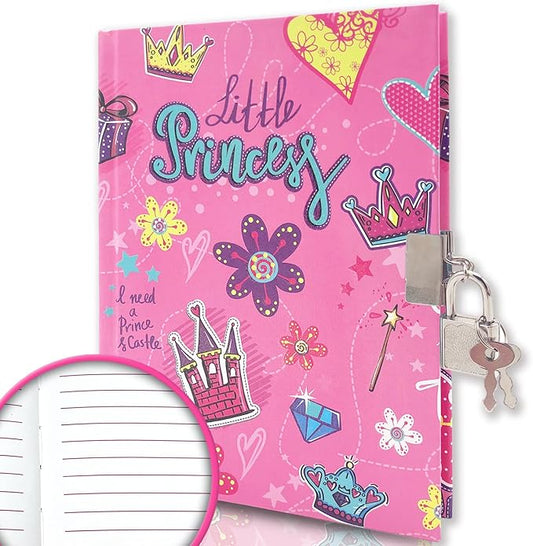 Girls Diary with Lock for Kids, 7x5.25 Inches 160 Lined Pages Secret Pink Princess Notebook for Girls Journal with Lock for Kids Pre School Writing Drawing Cute Girls Gifts for Birthday-DeskLoop Office