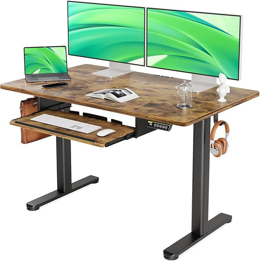Claiks Standing Desk with Keyboard Tray, Standing Desk Adjustable Height, Raising Desks for Home Office and Computer Workstation, 48 Inches, Rustic Brown-DeskLoop Office