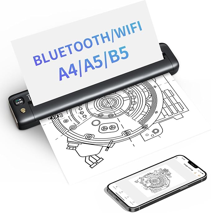 Rongta Portable Printers Wireless for Travel, WiFi & Bluetooth Mobile Printer, Thermal Inkless Printer for School/Office/Home Use, Compatible with Android,iOS & Laptop (Gray)-DeskLoop Office