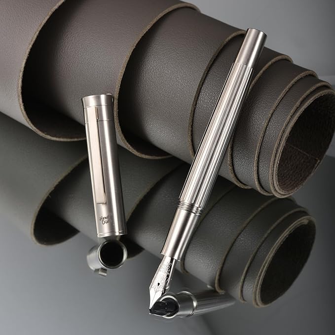 Hongdian T1 Titanium Fountain Pen, Iridium Extra Fine Soft Nib Chinese Knot Carving with Converter and Metal Box Set-DeskLoop Office