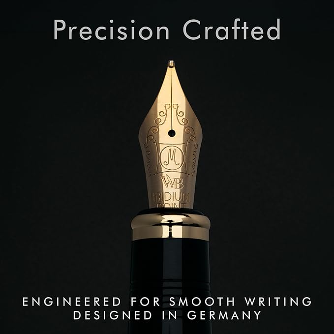 Wordsworth & Black Majesti Fountain Pen-(Black), Luxury Case, Gold Finish; 18K Gilded Medium Nib- Ink Cartridges, Refillable Ink Converter-Calligraphy Pen-Best Business Gift Set for Men & Women-DeskLoop Office