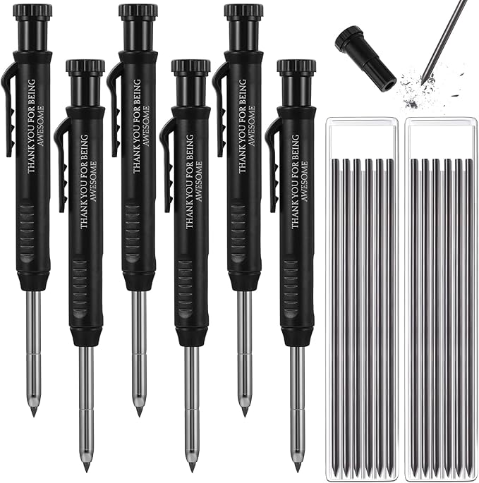 Colarr 10 Pcs Mechanical Carpenter Pencil with 60 Refill Deep Hole Mechanical Pencil Marker with Sharpener Black Solid for Carpentry Architect Birthday Thanksgiving Gift-DeskLoop Office