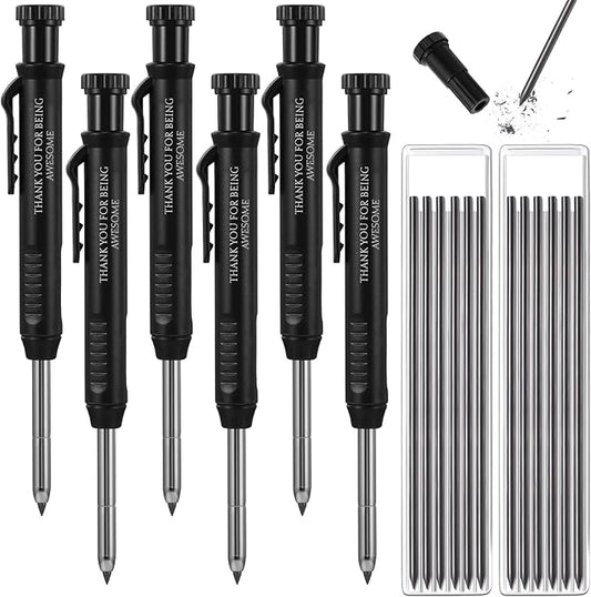 Colarr 10 Pcs Mechanical Carpenter Pencil with 60 Refill Deep Hole Mechanical Pencil Marker with Sharpener Black Solid for Carpentry Architect Birthday Thanksgiving Gift-DeskLoop Office