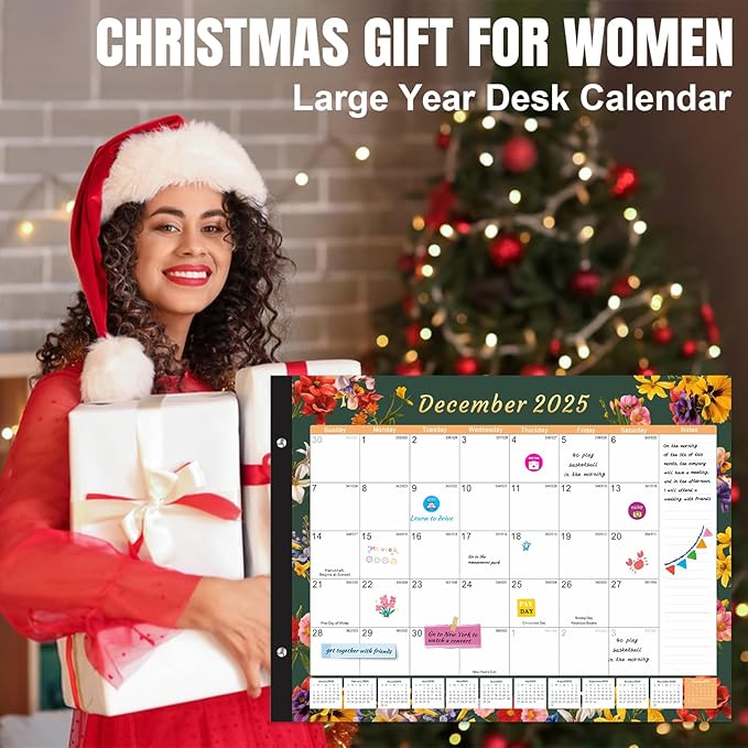 Gannyfer Desk Calendar 2025-2026, Large 22"x17" Desktop Calendars 18 Month Jan 2025 - Jun 2026, Monthly Planner Pad with Plastic Cover -Dark Floral-DeskLoop Office