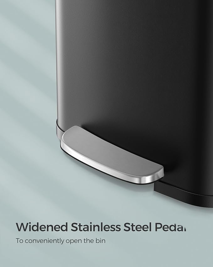 SONGMICS Kitchen Trash Can, 13 Gallon (50 L) Stainless Steel Garbage Can, with Stay-Open Lid and Step-on Pedal, Soft Closure, Tall, Large and Space-Saving, Black ULTB530B50-DeskLoop Office