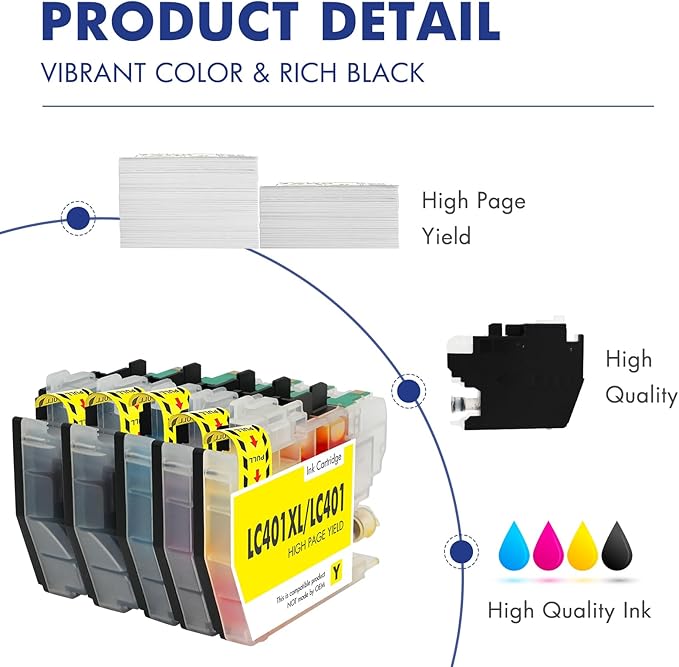 LC401XL LC401 MFC-J1010DW Ink Cartridges for Brother Printer LC 401 401XL for MFC-J1010DW MFC-J1170DW MFC-J1012DW MFC-J1800DW MFC J1010DW - 5 Pack High Yields Black Cyan Magenta Yellow-DeskLoop Office
