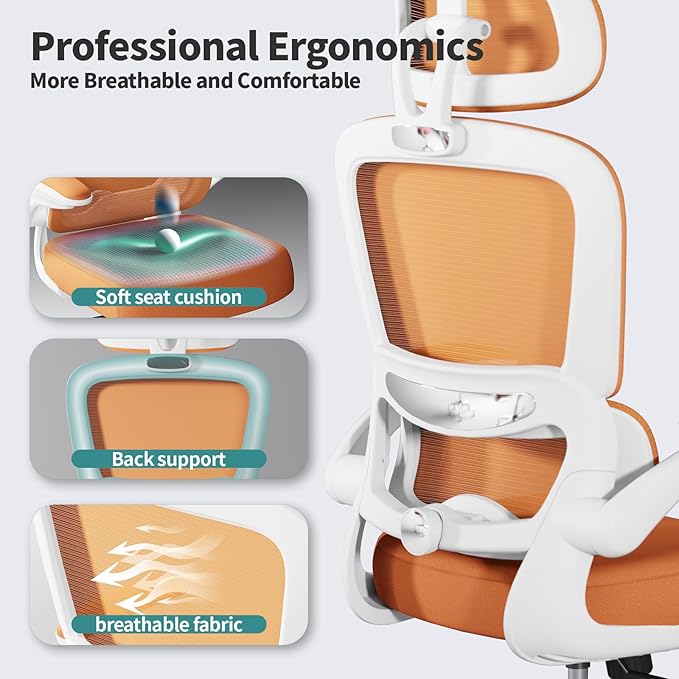 TRALT Office Chair Ergonomic Desk Chair, 330 LBS Home Mesh Office Desk Chairs with Wheels, Comfortable Gaming Chair, High Back Office Chair for Long Hours (Orange)-DeskLoop Office