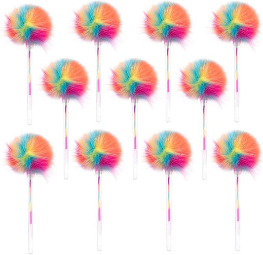 12 Pack Rainbow Pompom Gel Pen with Rainbow Ink-DeskLoop Office