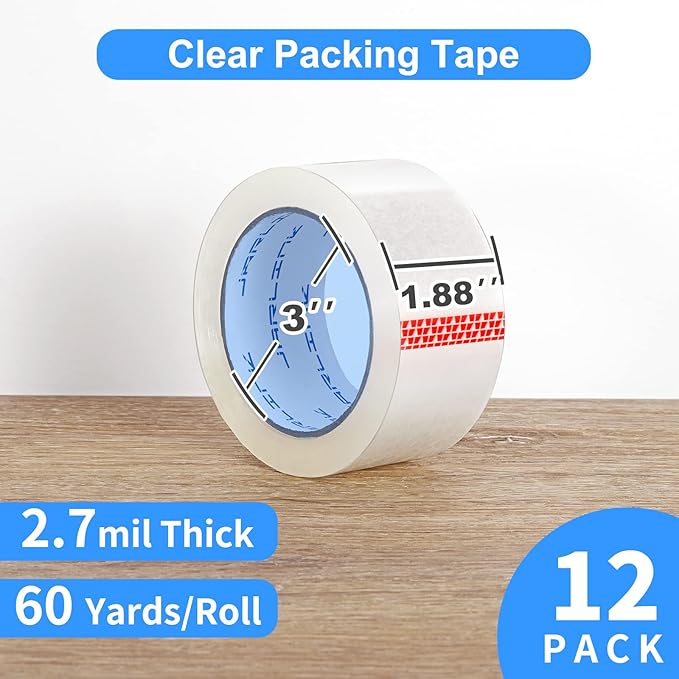 JARLINK Clear Packing Tape (12 Rolls), Heavy Duty Packaging Tape for Shipping Packaging Moving Sealing, 2.7mil Thick, 1.88 inches Wide, 60 Yards Per Roll, 720 Total Yards-DeskLoop Office