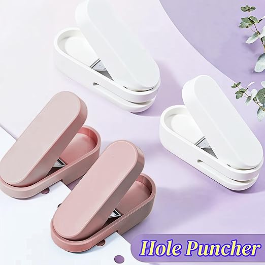 Magnoloran 2 Pack Single Hole Punch, 1/4 inch Mini Small Hole Puncher Heavy Duty Paper Hole Puncher Small Hole Punch One Hole Puncher for Crafts Paper Cards Tags Scrapbook-Pink&White-DeskLoop Office