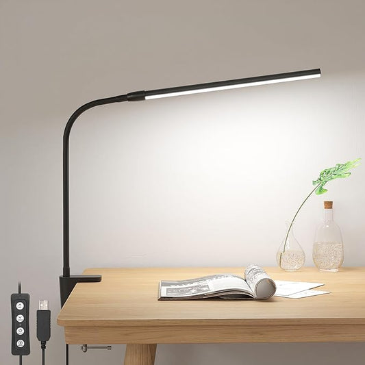 Lepro Clip on Desk Lamp LED Reading light Dimmable USB Small Clamp Lamp with 3 Color Modes 10 Brightness, Adjustable Flexible Gooseneck Table Light for Bed Headboard, Nail, Home Office,Computer(Black)-DeskLoop Office