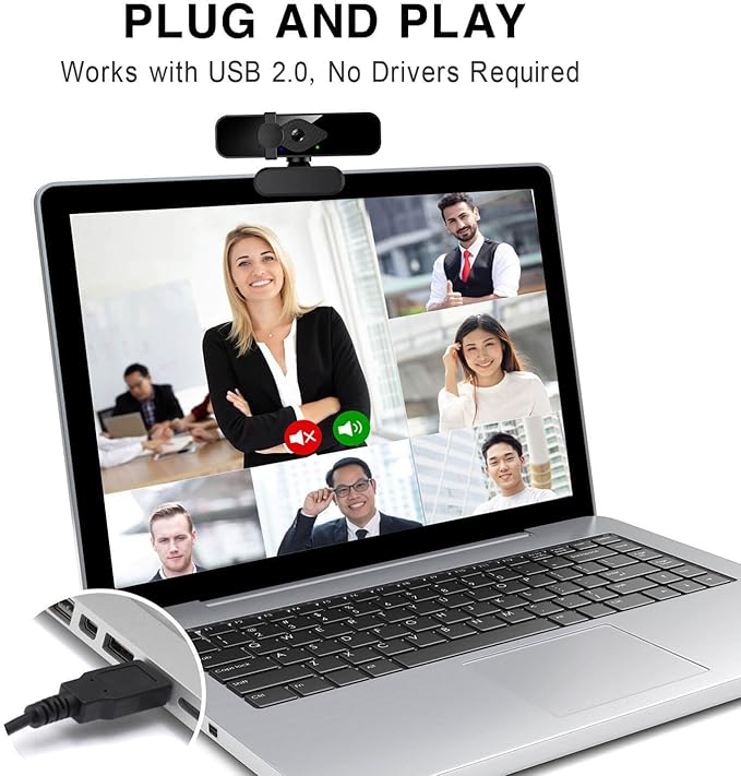 2K Webcam for PC, 85° View USB Computer Camera, with Noise Canceling Microphone & Privacy Cover, HD Web Cameras for Desktop Laptop Monitor Mac Streaming, Gaming & Video Calling-DeskLoop Office