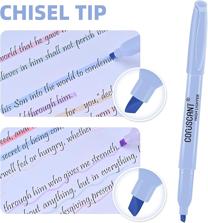 coruscant Pastel Highlighters Set, Assorted Colors Chisel Tip Cute Bible Highlighters, No Bleed Dry Quickly, for Journal Bible Study, Perfect for thin paper, School Office Supplies, 8 Pack-DeskLoop Office