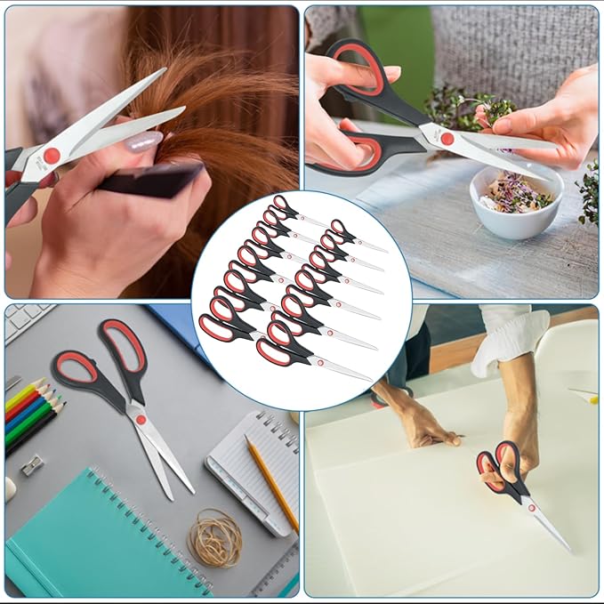 Scissors All Purpose for Office Heavy Duty, 8" Scissors Bulk Pack of 12 for Home Craft Sewing Fabric Supplies, High/Middle School Student Teacher Scissor,Right/Left Handed-DeskLoop Office