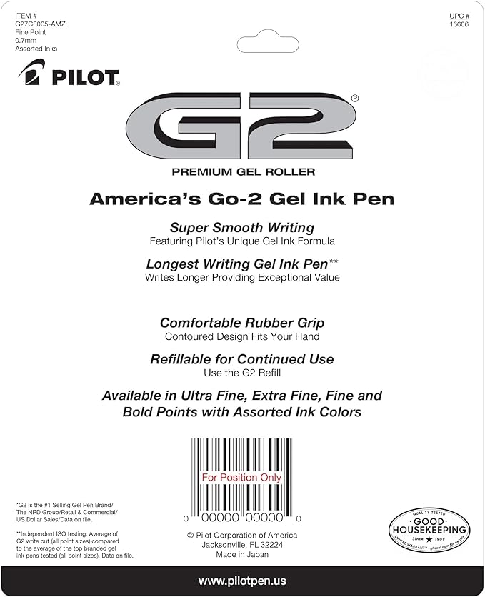 Pilot G2 Premium Gel Pens, Gel Roller Pens, Fine Point 0.7 mm Assorted Colors 8-DeskLoop Office