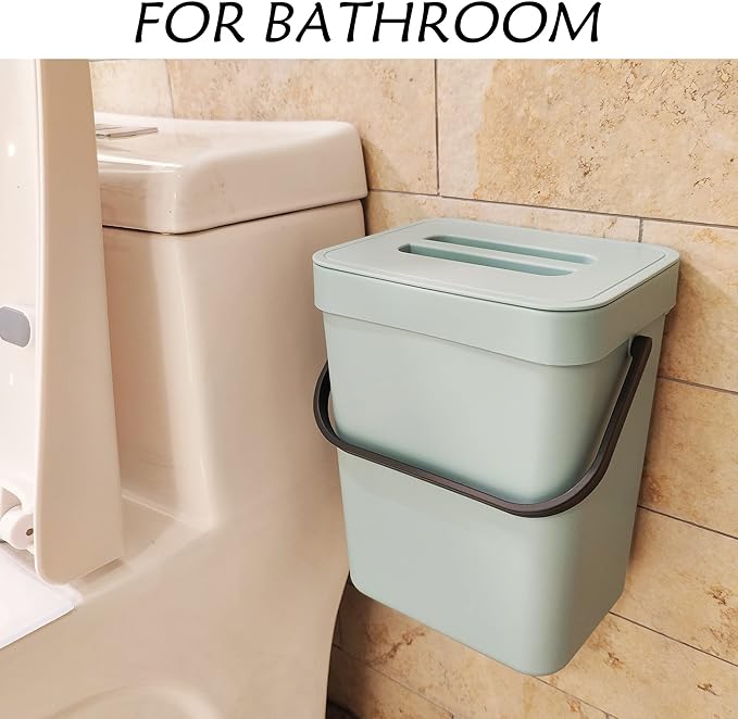 stonespace Compost Bin Indoor Kitchen Sealed, Mountable Compost Bucket, Hanging Food Waste Bin for Kitchen,1.3 Gallon/ 5L Blue-DeskLoop Office