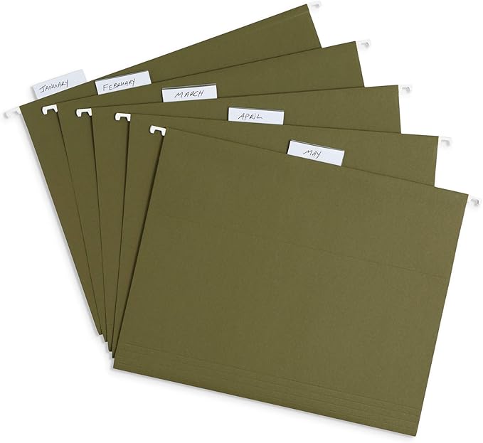 Blue Summit Supplies 25 Hanging File Folders, Reinforced Hanging Folders, Standard File Folders for Filing Cabinet, Letter Size, Green, 25 Pack-DeskLoop Office