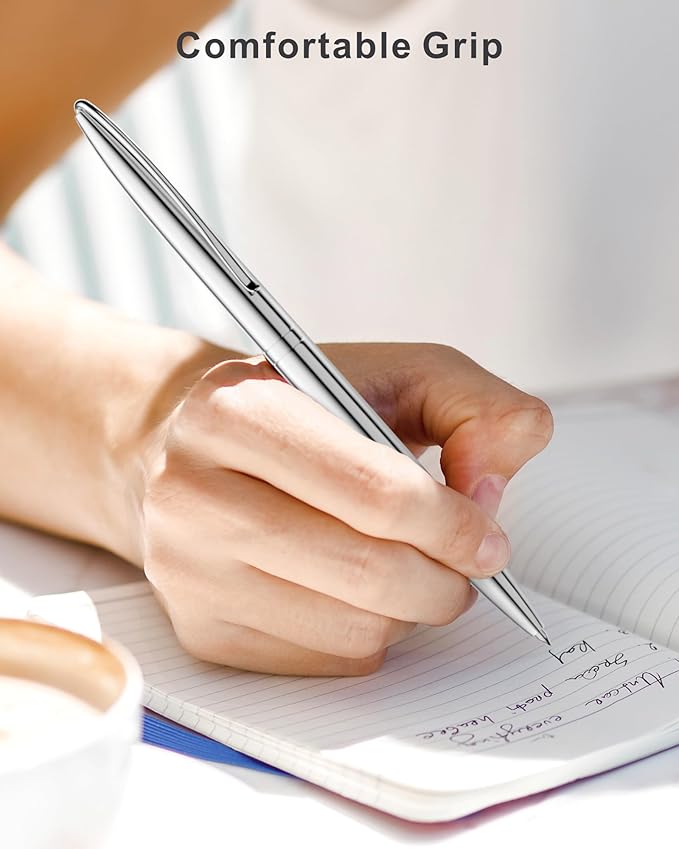 Cambond Metal Ballpoint Pens - Black Ink Fancy Pens 1.0mm Medium Point Bulk for Guest Book Uniform Christmas Gift, 3 Pens with 6 Refills (Silver)-DeskLoop Office