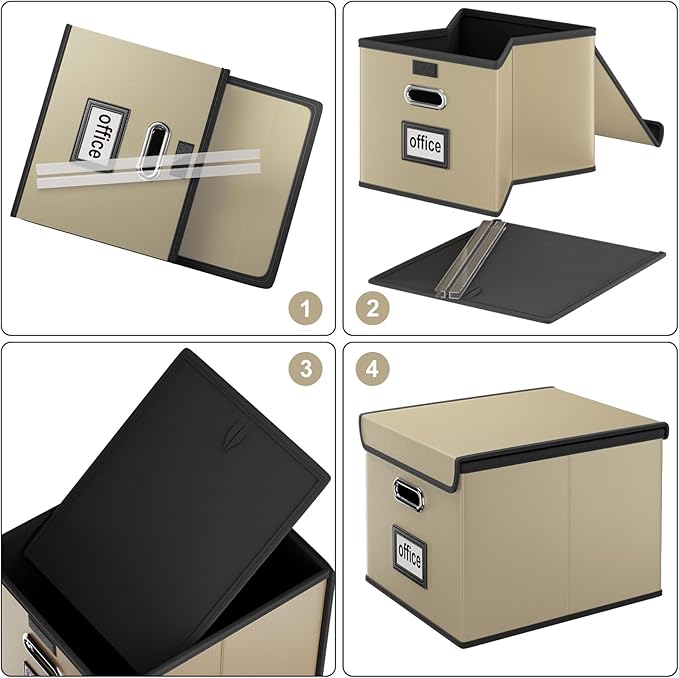 Huolewa Portable Leather File Organizer Boxes with Lids, Office Document Boxes Organizer, Filing Boxes, Decorative Small File Boxes for Hanging Files with Plastic Slide for Office/Decor/Home-DeskLoop Office