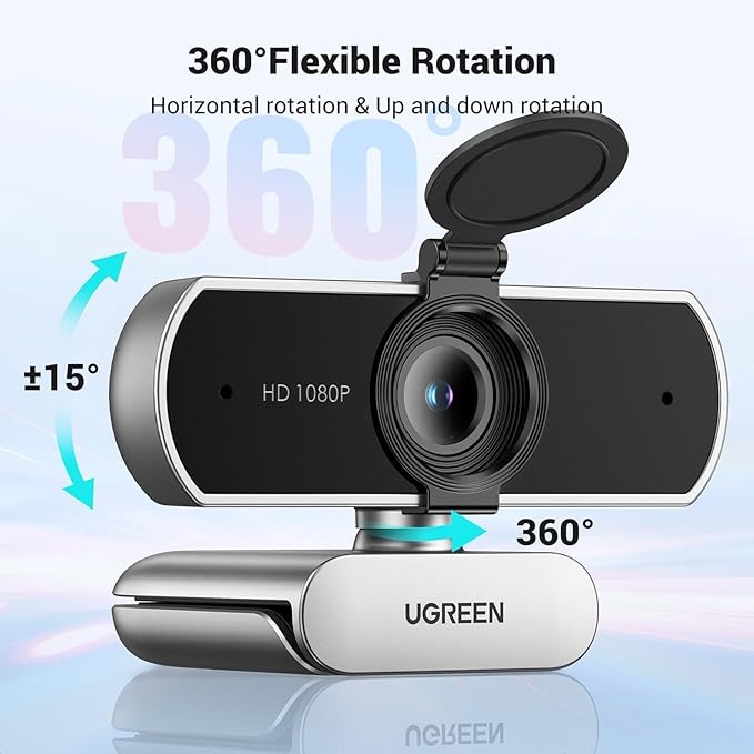 UGREEN Full HD 1080P Webcam with Microphone, 2 Noise-Canceling Mics, 85° Fov & Fixed Focus, Plug and Play, Auto Light Correction, Privacy Cover PC Camera for Zoom/Skype/Teams, Switch 2, Silver Gray-DeskLoop Office