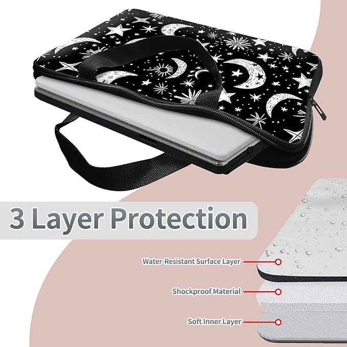 Laptop Sleeve Case Bag 15 inch, Moons Stars Slim Carrying Case Durable Handbag Travel Laptop Bag for 15 inch MacBook Air M3/M2/15 Pro/Surface Laptop 7/6/5/4/3/ Dell XPS 15 Plus