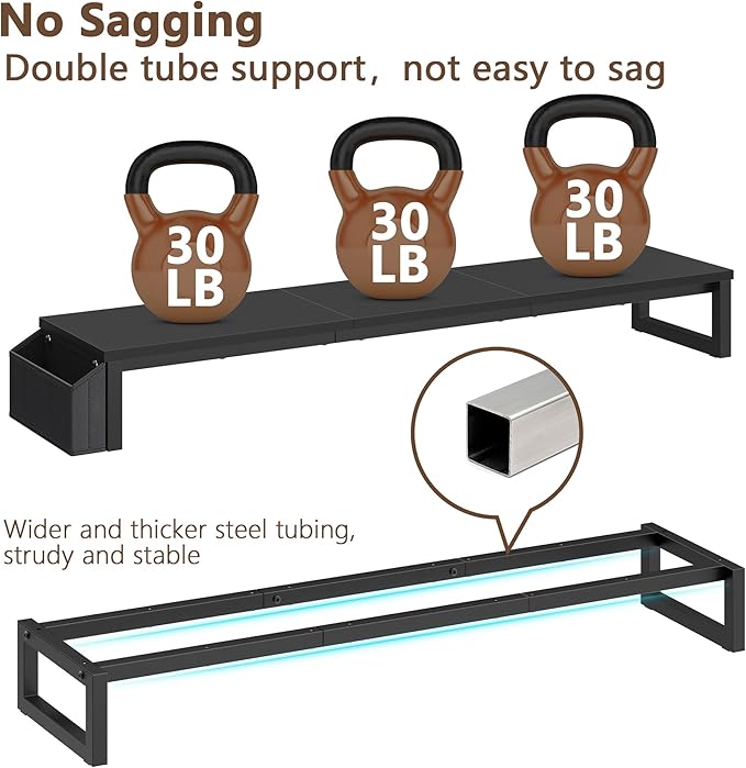 LAND·VOI Dual Monitor Stand Riser,41.5'' Long Monitor Stand for 2 Monitors, Wood and Steel Computer Monitor Stand, Desktop Oraganizer with Pen Holder, Monitor Riser for Desk Computer,Laptop,TV, Black-DeskLoop Office