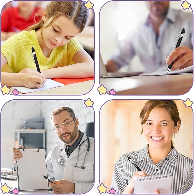 Yeaqee 100 Pieces Ballpoint Pen with Stylus Tip Click, 2 in 1 Black Ink, 1.0 mm Medium Point Stylus Metal Pen for Touch Screen Tablet (Black)-DeskLoop Office