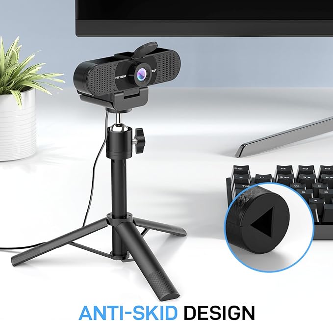 EMEET C960 Webcam with Tripod, 1080P Webcam with Microphone, Adjustable Height Mini Tripod, C960 Web Camera with Privacy Cover, Plug & Play with Stand for Zoom/Skype/YouTube/FaceTime-DeskLoop Office