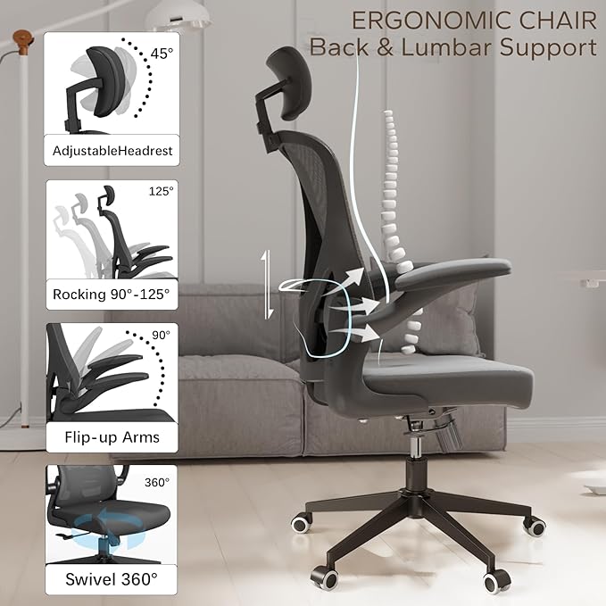 Desk Office Chairs Computer Mesh Chair Executive Chair with Lumbar for Home & Office (04Black)-DeskLoop Office