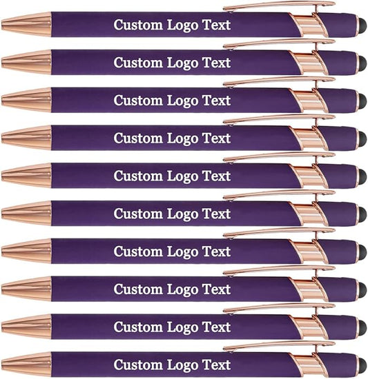 Custom Engraved Ballpoint Pens Bulk, Personalized with Name/Logo, Black or Blue Ink, Smooth Writing for Office, School, Business, Church, Reunion Purple 10 Pcs-DeskLoop Office
