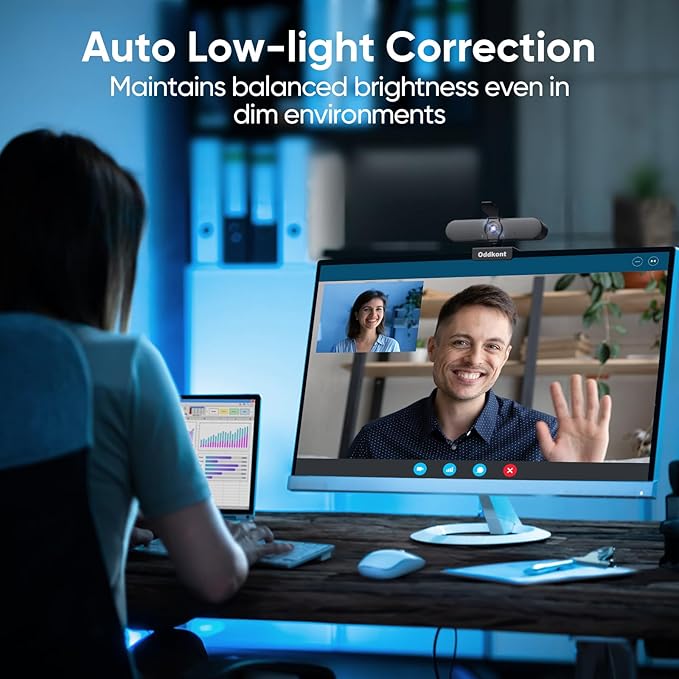 Full HD 1080P Webcam with Microphone, Auto-Light Balance, Rotatable Design,Privacy Cover, Plug and Play for Zoom, Skype,Web Conferencing - Compatible with Windows, Mac, Laptop, Desktop-DeskLoop Office