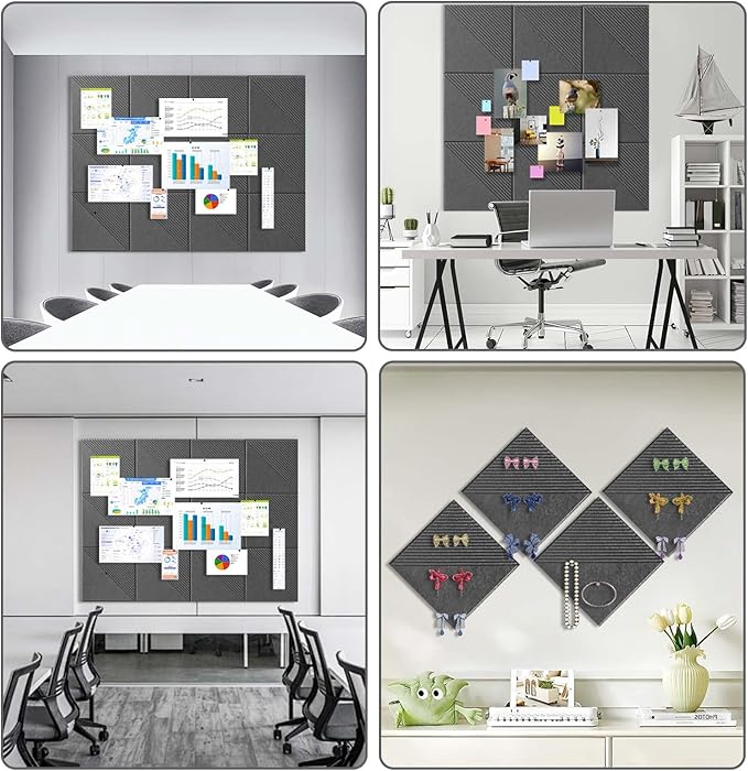 Large Cork Board for Walls 48"x 36", 12 Pack Felt Wall Tiles with Safe Removable Adhesive Tabs, Cork Board for Office,Pinboard Bulletin Board - Dark Gray-DeskLoop Office