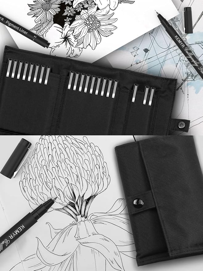 9 Micro Fine liner Drawing Art Pens Calligraphy Pens: 0.05mm-BR Size Black Art supplies Waterproof Archival Black Ink Markers For Artists,Use for Professional Watercolor,Sketching-DeskLoop Office