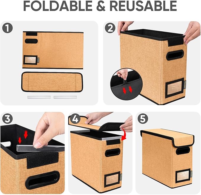 BALEINE File Organizer Box with Lid, Collapsible File Folder Organizer with Plastic Slide, Hanging File Folder Box for Office Document Storage (2 Pack, Orange, S)-DeskLoop Office