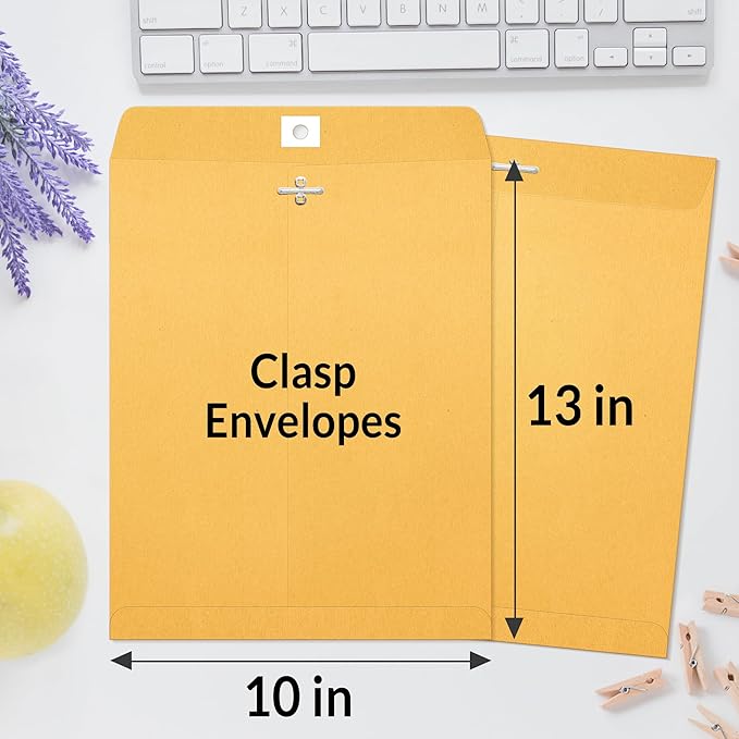SUNEE 10x13 Clasp Envelopes 100 Count - 10x13 Inch Brown Kraft Envelopes with Clasp Closure – for Home, Office, Business, Legal or School, Great for Filing, Storing or Mailing Documents-DeskLoop Office