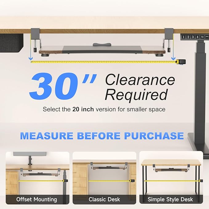 suptek Keyboard Tray Under Desk Pull Out with C Clamp Mount, Computer Keyboard & Mouse Tray, 25.6 (30 Including Clamps) x 11.8 inch Slide-Out Platform Computer Drawer for Typing, DSF1C-DeskLoop Office